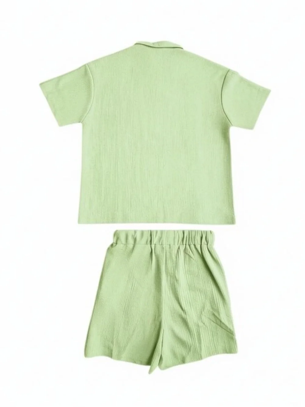 Kids' Unisex 2-Pc Shirt/Short Set Sage Green Elastic Waist Size-9 Yrs. NEW